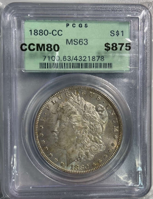 1880-CC Carson City S$1 Morgan Silver Dollar PCGS MS63 Graded - Gold Xchange