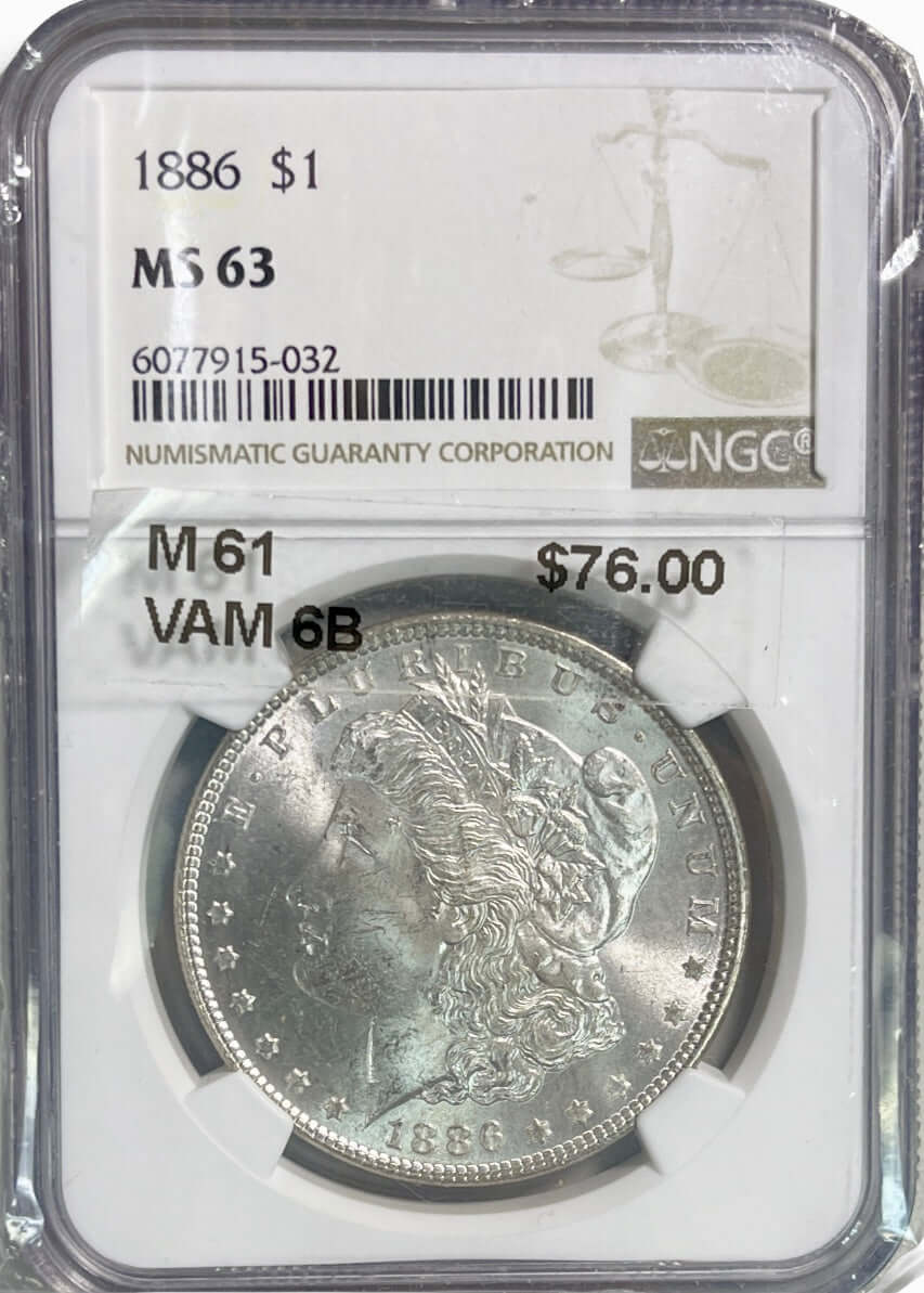 1886 CC $1 Morgan Silver Dollar NGC MS63 Graded - Gold Xchange